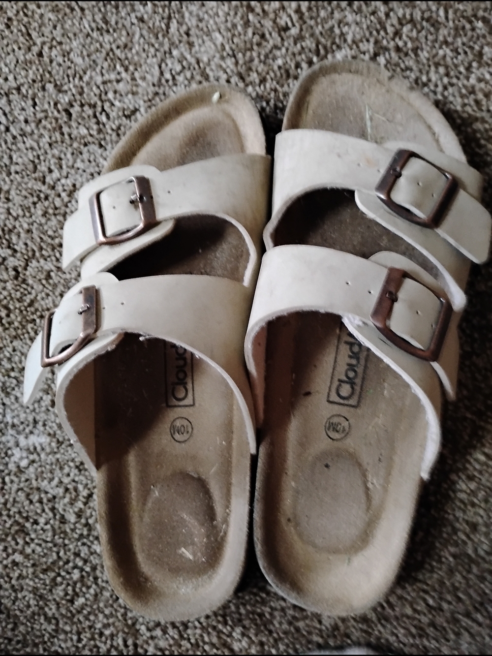 Athleta Beige Double-Buckle Kids Slide Sandals